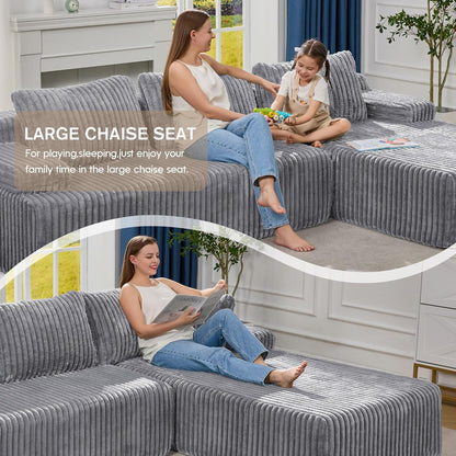 Hobestluk Modular Sectional Sofa Couches 108" L-Shape Couch 3 Seat Modular Sofa Memory Foam Sectional Couches for Living Room, Boneless Couch with Oversized Chaise (Light Grey, Right Facing)