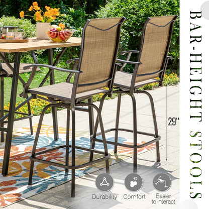 Sophia & William Outdoor Bar Set, Patio Bar Table and Chairs Set, Bar Height Patio Set - 6 x Swivel Bar Chairs(Brown), 1 x Rectangular Bar Table(Black)