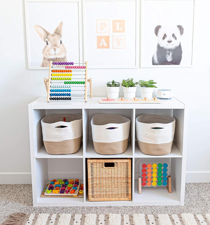 OrganiHaus Woven Storage Baskets for Organizing, Cotton Rope Organizer Bins for Shelves, Closet & Nursery, Dog Toy Basket, Decorative Bins for Toys, Towels & Books - 15x10x9, Honey/Off-White