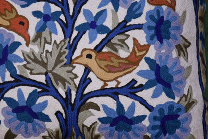 Blue Tree of Life Pillow Cover Blues Birds Floral Decorative Pillowcase Flower Outdoor Suzani Cushion Needlepoint Hand Embroidered Wool Size - 18x18