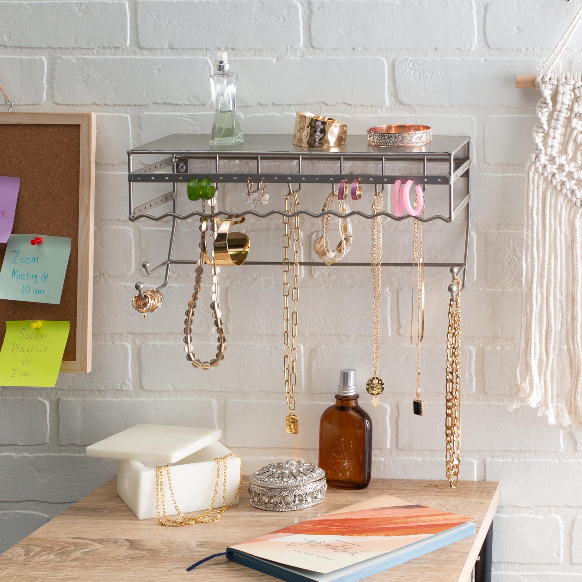 Simplify Wall Mounted Jewelry Organizer | Dimensions: 14.6"x 3.9"x 7.5" | 1 Tier | Home