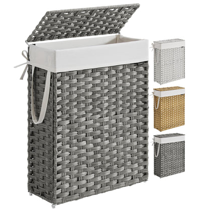 SONGMICS Slim Laundry Hamper with Lid, 14.5 Gallon (55L) Rattan Clothes Laundry Basket with Lid and