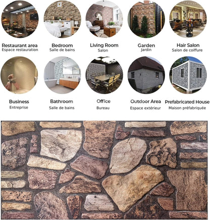 Dundee Deco 3D Wall Panels - Cladding, Mahogany Brown Stone Look Wall Paneling, Styrofoam Facing for Interior and Exterior Applications, DIY, Set of 10, Covers 54 sq ft