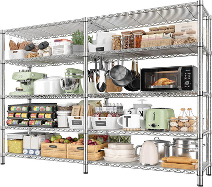 REIBII 1500LBS Storage Shelves 61.7''W Wire Shelving Unit 5 Tier Metal Shelving for Storage Rack Shelves Heavy Duty Garage Shelf Pantry Shelves Kitchen Shelving, 61.7" W*72.4" H*15.8" D, Chrome