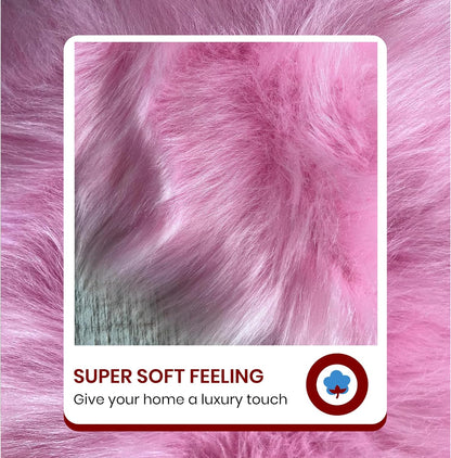 LAMBZY Faux Sheepskin Super Soft Hypoallergenic Free Shape Silky Shag Rug, Luxury Shaggy Plush Carpet for Bedrooms Living Kids Room Sofa Rugs (Pink, Duo Decto 12 Pelts 6'x12')