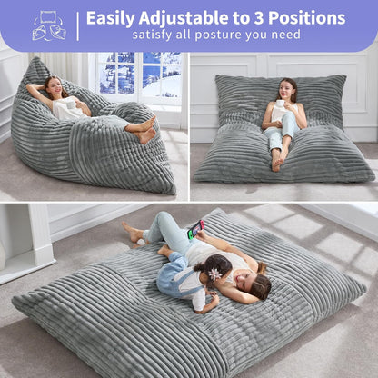 Hobestluk 3 in 1 Bean Bag Chair Giant Bean Bag Chairs Convertible Bean Bag Floor Cushion with Machine Washable Cover, Beanbag Chairs for Adult (Turquoise Grey)