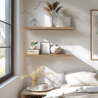 24 Inch Floating Shelves for Wall Rustic Light Wood Wall Shelves for Bedroom Set of 4