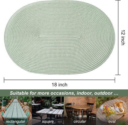 AHHFSMEI Placemats Set of 8 for Dining Table Washable Woven Vinyl Non-Slip 18x12 inches Placemat Heat-Resistant Durable Table Mats for Dining Table Easy to Clean (Sage Green, 8)