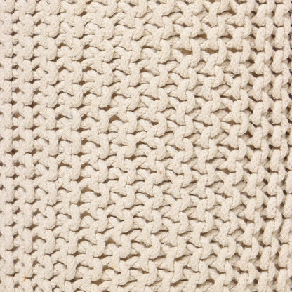 REDEARTH Cylindrical Hand Knitted Pouf - Foot Stool Ottoman - Cord Boho Pouffe - Cotton Round Poof for Home Decor - Living Room - Nursery - Bedroom - Patio (16" x 16" x 16") - Ivory