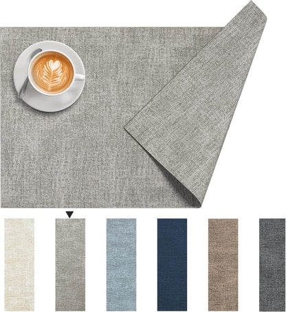 DOLOPL Placemats Set of 6, Reversible Wipeable & Heat Resistant Place Mats, Modern Faux Leather Table Mats for Kitchen, Neutral Waterproof Tablemats for Dining Table Decor, Wedding, Party(Grey)