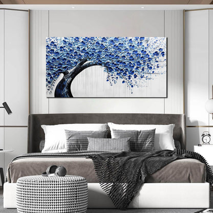 Large Wall Art for Living Room Bedroom Home Office Blue Tree of Life Wall Art Floral Picture Framed Wall Decor Modern Canvas Prints 24x48 In