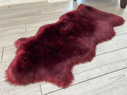 LAMBZY Faux Sheepskin Super Soft Hypoallergenic Free Shape Silky Shag Rug, Luxury Shaggy Plush Carpet for Bedrooms Living Kids Room Sofa Rugs (Burgundy, Single and a Half 2'x4')