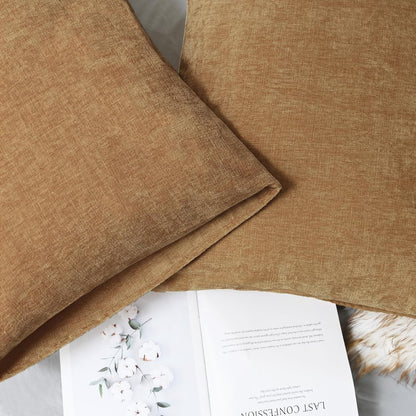 CaliTime Throw Pillow Covers Decorative 20 X 26 Inches Pack of 2 Cozy Chenille Standard Pillow Shams Cases for Couch Sofa Bed Living Room Home Apricot Brown