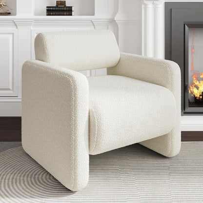 Accent Chair, Modern Boucle Fabric Armed Chair, Comfortable Single Sofa Chair for Living Room, Solid Wood Frame, Comfy Side Chair for Bedroom, Office, Reading (Beige)