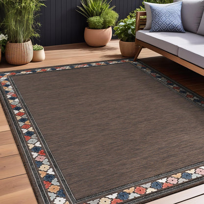 Beverly Rug Outdoor Rug 4x6 Modern Bordered Area Rugs for Indoor and Outdoor Patio Easy to Clean Non Shedding Living Room Porch Garden Washable Outside Carpet (4 x 6 Brown)