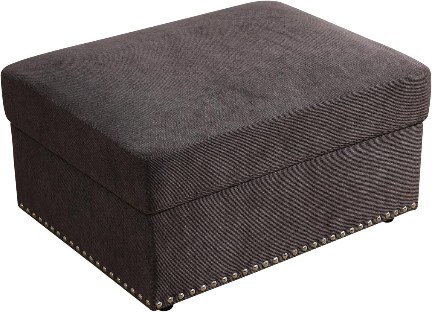 Ottoman Rectangular Storage Ottoman Bench, Flannel Footrest Stool Footstool with Lid for Living Room, Bedroom, Entryway, Brown, 33.5"x25.5"x18"