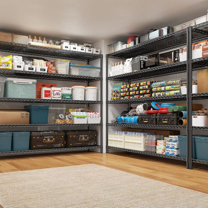 REIBII 85.7" H Storage Shelves 2998LBS Metal Shelving Unit with Wheels & Feet, 5 Tier Garage Shelving Heavy Duty Adjustable Wire Shelf for Pantry Kitchen Garage, 85.7" H X 55.5" W X 24.2" D, 2PCS