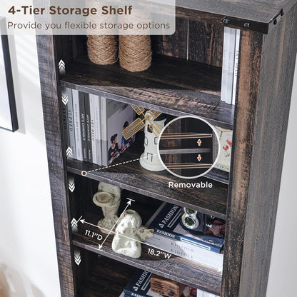 RedLemon Bookcase with 2 File Drawers, 72" Tall Farmhouse Bookshelf with Storage and Adjustable Shelves, 4 Tier Rustic Wood Bookshelf with Cabinet for Home Office, Living Room (Dark Rustic Oak)