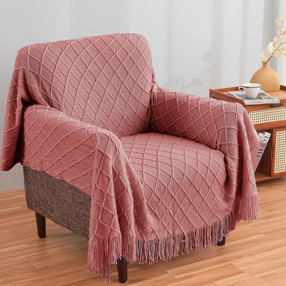 InHand Knitted Throw Blanket for Couch and Bed, Soft Cozy Knit Blanket with Tassel, Coral Pink Lightweight Decorative Throw, Farmhouse Warm Woven Throw for Men and Women, 50"x60"