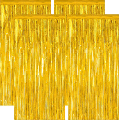 4 Pack 2025 Graduation Party Decorations, 3.28 x 7.05 Feet Gold Grad Curtains, Metallic Gold Backdrop Curtain Class of 2025 Backdrop Party Streamer, Congrad Backdrop Grad Decor 2025