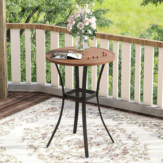VICLLAX 28" Round Outdoor Bar Table, Counter Height Patio Table with Adjustable Umbrella Hole for