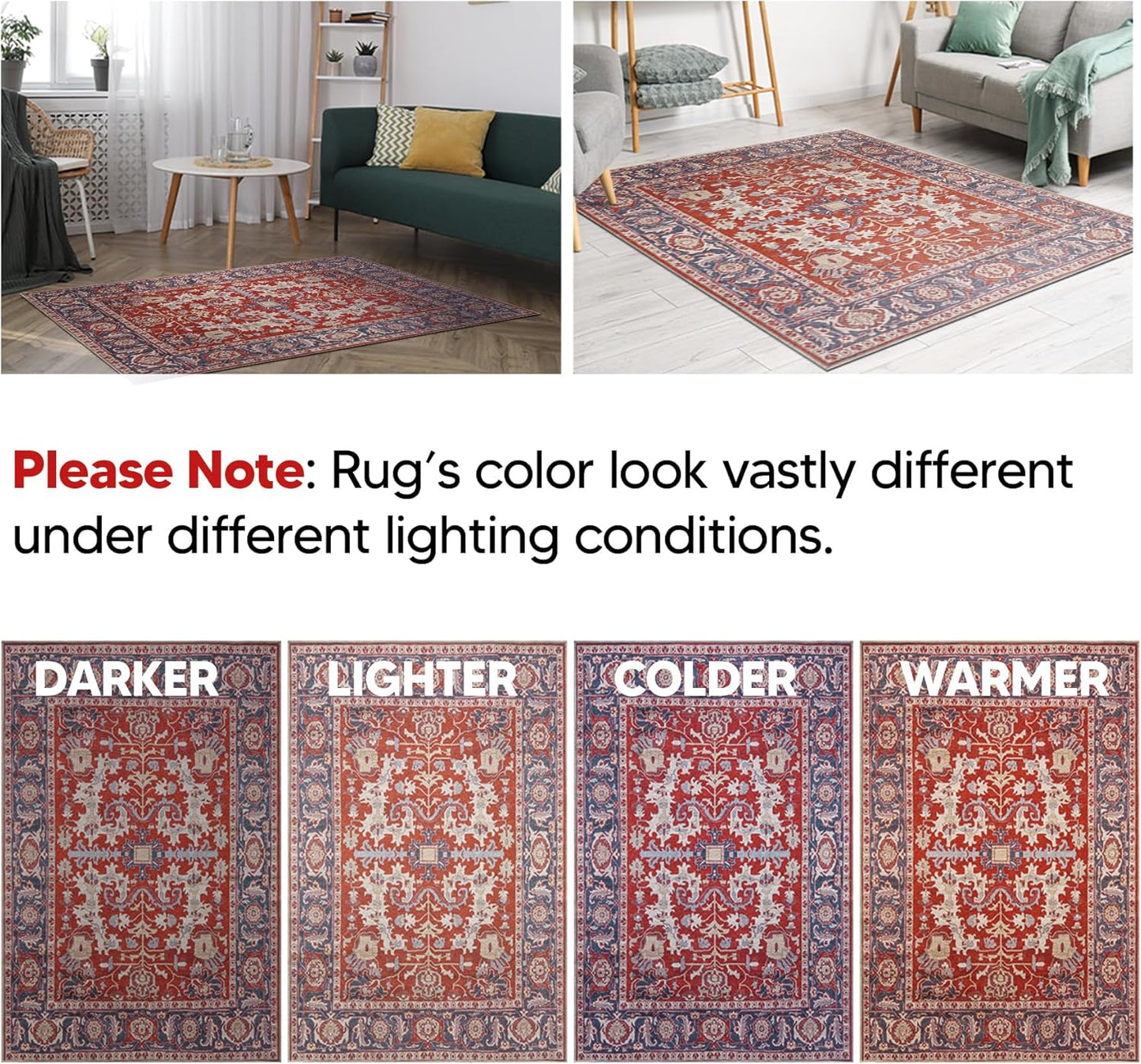 Keen Home Design 5x7 Rug - Machine Washable Area Rug with Non-Slip Backing, Ideal for Living Room, Dining Room, Bedroom - Vintage, Easy Clean, Durable, Low Pile Rug - (5' x 7')