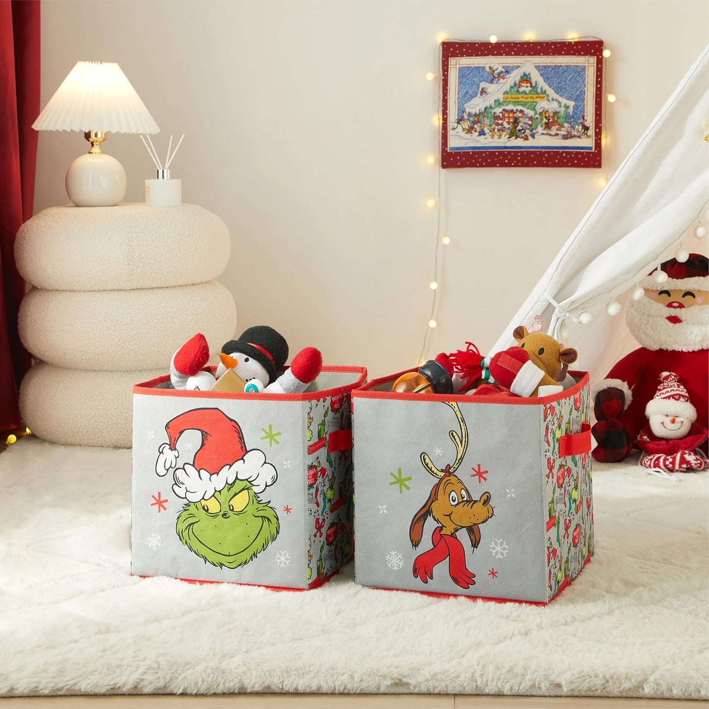 Idea Nuova Storage Cubes for Kids,2 Pack Collapsible Fabric Bins with Handles, Holiday Organizer