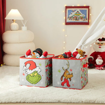 Idea Nuova Storage Cubes for Kids,2 Pack Collapsible Fabric Bins with Handles, Holiday Organizer