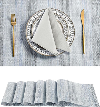 Leetaltree LightSteel Blue Placemats Set of 6 - Heat Resistant Non-Slip Place mats for Dining Table, Washable Durable PVC Vinyl Woven Table Mats（LightSteel Blue, 6）