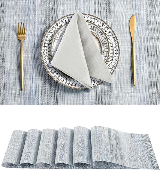 Leetaltree LightSteel Blue Placemats Set of 6 - Heat Resistant Non-Slip Place mats for Dining Table, Washable Durable PVC Vinyl Woven Table Mats（LightSteel Blue, 6）