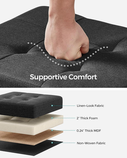 SONGMICS Storage Ottoman, Small Ottoman Foot Rest with Legs, 15 x 15 x 15.7 Inches Foot Stool, Load up to 660 lb, for Living Room, Bedroom, Dorm, Ink Black ULSF014B01