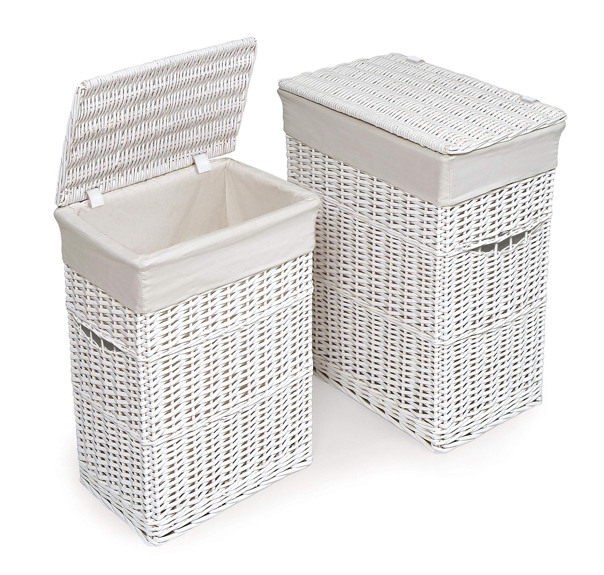 Badger Basket Wicker Nursery Laundry Hampers Set of 2 with Lids and Washable Liners – Large Durable