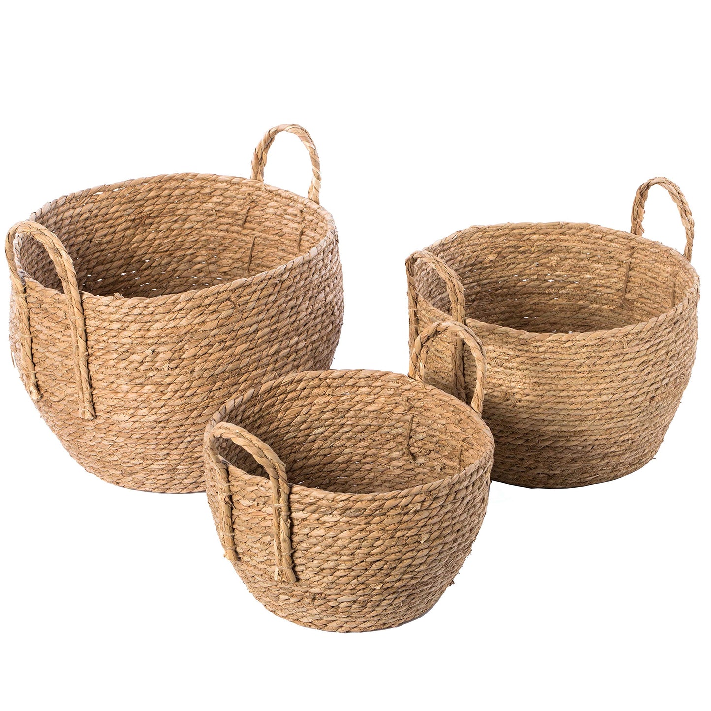 Vintiquewise Decorative Round Wicker Woven Rope Storage Blanket Basket with Braided Handles - Set