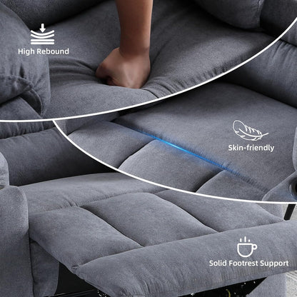 Rocker Recliner Chair with Heat and Massage, 360° Swivel Recliner Chairs for Adults, Heavy Duty Reclining Sofa Chair with USB Port Cup Holders Side Pockets for Living Room (Grey)