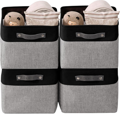 DECOMOMO Storage Baskets for Shelves - Fabric Closet Organizers and Storage Bins, Perfect Baskets for Organizing Closet Toys Nursery (Grey and Black, Large - 4 Pack)