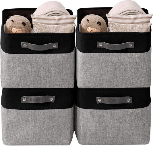 DECOMOMO Storage Baskets for Shelves - Fabric Closet Organizers and Storage Bins, Perfect Baskets for Organizing Closet Toys Nursery (Grey and Black, Large - 4 Pack)