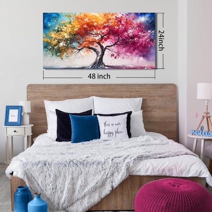 Alsingbago Large Colorful Tree Canvas Wall Art for Living Room Bedroom Home Office Orange and Pink Tree Picture Modern Artwork Ready to Hang Size 24x48