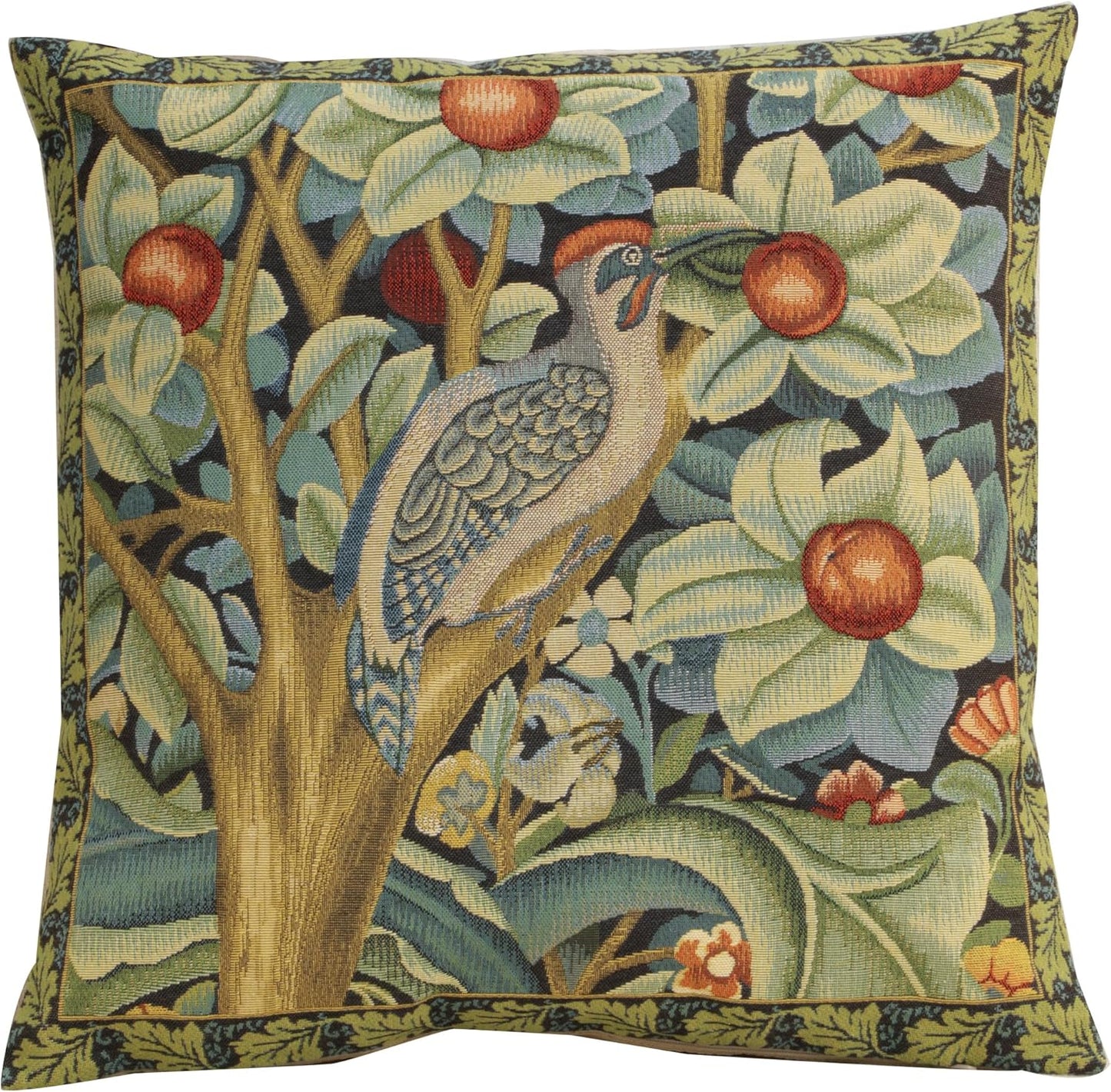 Charlotte Home Furnishings Throw Pillow Covers, Decorative Boho Pillow Covers for Couch, Living Room, Black Woodpecker Square Cushion Cases 18x18 in, European Cotton Jacquard Woven, Cozy Bedroom Decor