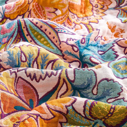 Boho Throw Blanket for Bed, 100% Cotton Soft Rustic Quilt Fall Blanket, 90"x98" Floral Printed Farmhouse Decor Bed Blankets, All Season Rustic Reversible Bohemian Throw Quilt