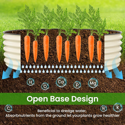 Round Raised Garden Bed Kit, 3.5x3.5x1.4Ft Outdoor Zinc-Aluminum-Magnesium Metal Flower Beds Stainless Steel Patio Ground Planter for Planting Vegetables (Ivory)