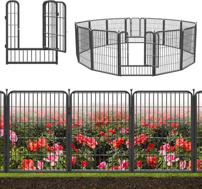 Decorative Black Metal Garden Fence, 27ft(L) 32in(H) 12 Fence Panels No Dig Fence Rustproof Animal Barrier Garden Fencing Temporary Fencing Dog Fence Outdoor