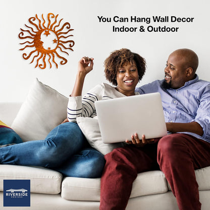 Riverside Designs Wacky Solar Moon Metal Wall Art Steel Outdoor Decor | Heavy-Duty and Waterproof | Made in USA (Copper, 24L x 24W)