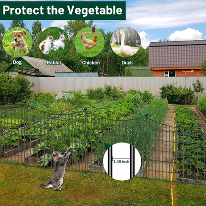 10 Panels No Dig Dog Fence Outdoor for Yard, 24 in(H) X 20 ft(L) Decorative Tall Garden Fence Animal Barrier, Rustproof Metal Wire Garden Edging and Borders, Temporary Fencing Stakes