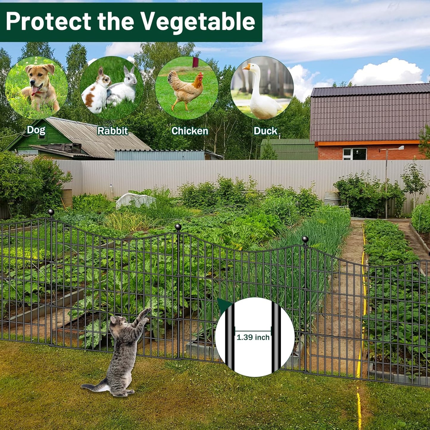20 Panels Decorative Garden Fence with 2 Gates, 40 in(H) X 47.6 ft(L) No Dig Dog Fence Animal Barrier Outdoor for Yard, Rustproof Metal Garden Edging and Borders, Temporary Fencing Stakes