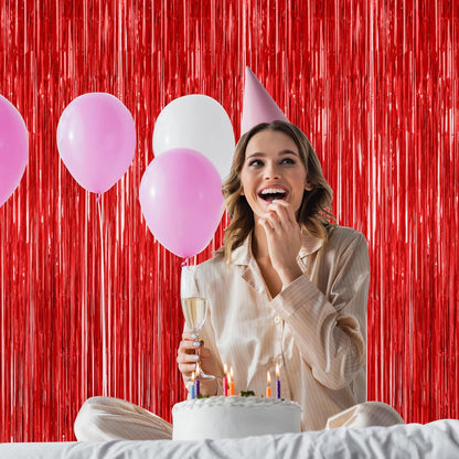 8 Pack Red Backdrop, 3.28 FT x 7.05 FT Streamer Party Decorations, Metallic Foil Fringe Curtains Party Streamer Photo Booth Backdrop, Red Tinsel Canival Theme Party Decor for Engagement Birthday