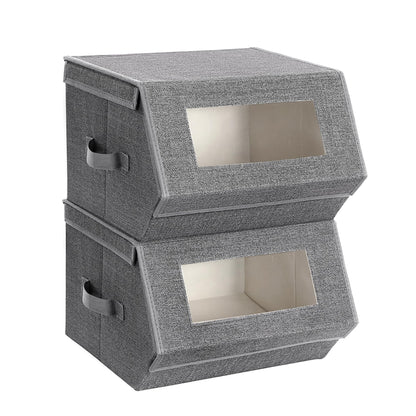 SONGMICS Stackable Storage Bins, Set of 2, with Lids and Front Windows