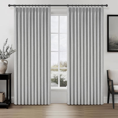 Gray Extra Wide Curtains 70 Inches Wide for Living Room 2 Panels Set,Neutral Heavy Duty Pinch Pleated 84 Inch Long Linen Blackout Sliding Door Window Curtains Thermal Privacy Drapes(70"Wx84" Lx2 Grey)