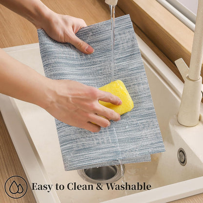 Leetaltree Jacquard Blue Placemats Set of 4 - Heat Resistant Non-Slip Place mats for Dining Table, Washable Durable PVC Vinyl Woven Table Mats (Jacquard Blue, 4)