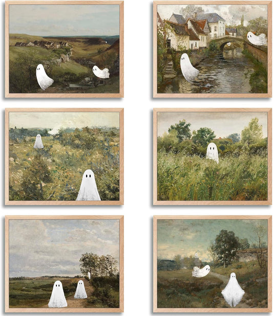 LANCHI95 6 Pcs 8x10 In Halloween Wall Art Prints, Vintage Witch Posters, Cute Ghost Pictures for Bedroom Decor (UNFRAMED)