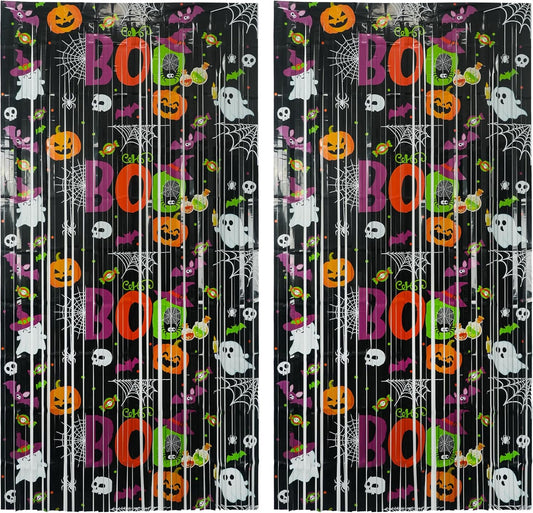 Boo Theme Streamers Party Backdrop - GREATRIL Halloween Decorations Backdrop for Wall Doorway Birthdays - 2 Packs